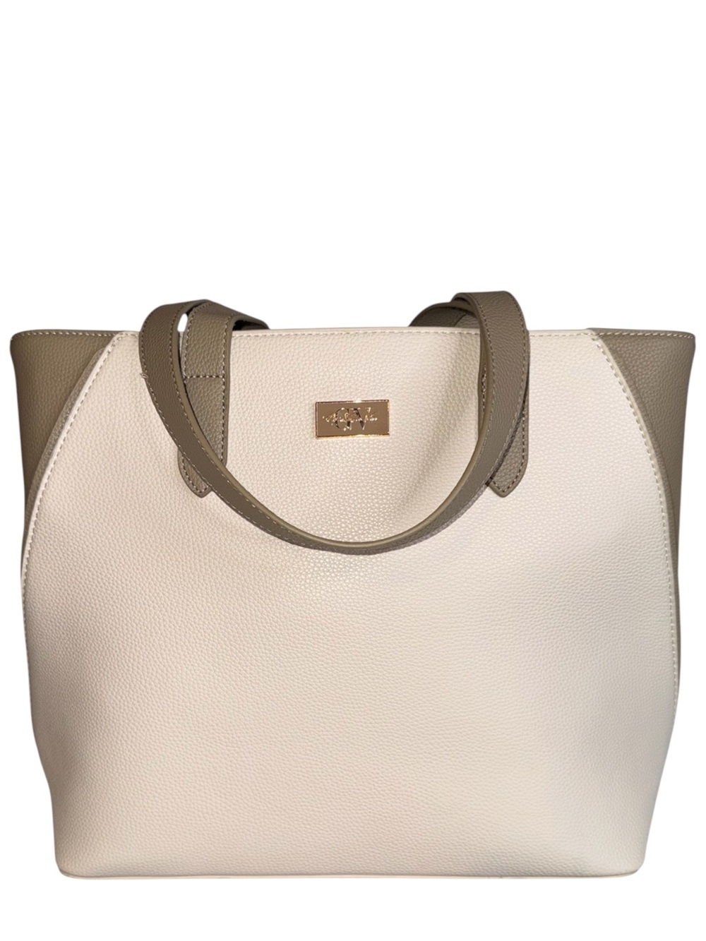 Gloria Vanderbilt Cream and Taupe Pebbled Leather Tote